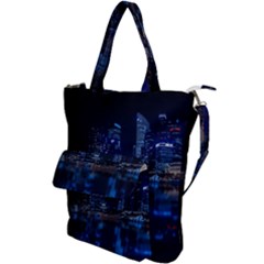 Illuminated Cityscape Against Blue Sky At Night Shoulder Tote Bag by Modalart