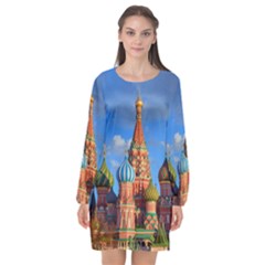 Architecture Building Cathedral Church Long Sleeve Chiffon Shift Dress  by Modalart