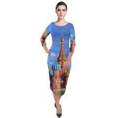 Architecture Building Cathedral Church Quarter Sleeve Midi Velour Bodycon Dress by Modalart
