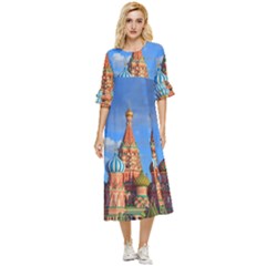 Architecture Building Cathedral Church Double Cuff Midi Dress by Modalart
