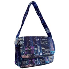 Black Building Lighted Under Clear Sky Courier Bag by Modalart