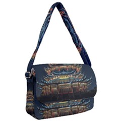 Blue Yellow And Green Lighted Pagoda Tower Courier Bag by Modalart
