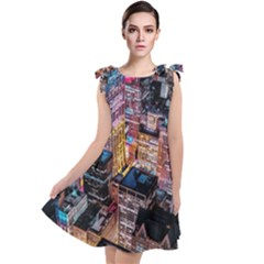 Aerial Photo Of Cityscape At Night Tie Up Tunic Dress by Modalart