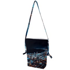 Aerial Photography Of Lighted High Rise Buildings Folding Shoulder Bag by Modalart