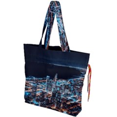 Aerial Photography Of Lighted High Rise Buildings Drawstring Tote Bag by Modalart