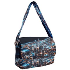 Aerial Photography Of Lighted High Rise Buildings Courier Bag by Modalart