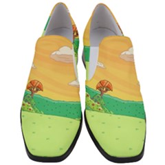 Green Field Illustration Adventure Time Multi Colored Women Slip On Heel Loafers by Sarkoni
