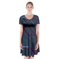 Glass Scifi Violet Ultraviolet Short Sleeve V-neck Flare Dress by Pakjumat