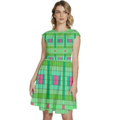 Checkerboard Squares Abstract Cap Sleeve High Waist Dress by Apen
