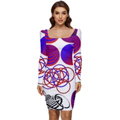 Illusion Optical Illusion Pattern Women Long Sleeve Ruched Stretch Jersey Dress by Pakjumat