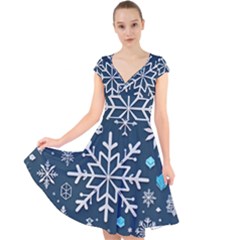 Snowflakes Pattern Cap Sleeve Front Wrap Midi Dress by Modalart