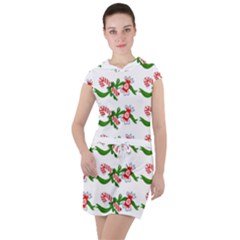 Sweet Christmas Candy Cane Drawstring Hooded Dress by Modalart