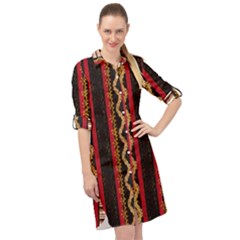 Textile Pattern Abstract Fabric Long Sleeve Mini Shirt Dress by Modalart