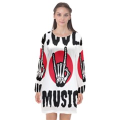 Cool Music Long Sleeve Chiffon Shift Dress  by Modalart