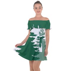 Pine Trees Spruce Tree Off Shoulder Velour Dress by Modalart