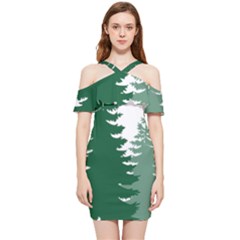 Pine Trees Spruce Tree Shoulder Frill Bodycon Summer Dress by Modalart