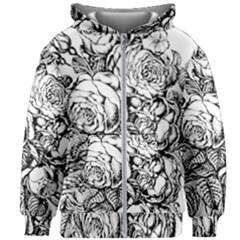 Roses Bouquet Flowers Sketch Kids  Zipper Hoodie Without Drawstring by Modalart