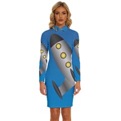 Rocket Spaceship Space Travel Nasa Long Sleeve Shirt Collar Bodycon Dress by Ravend
