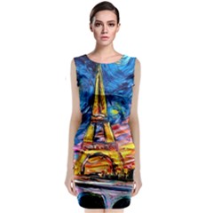 Eiffel Tower Starry Night Print Van Gogh Classic Sleeveless Midi Dress by Modalart