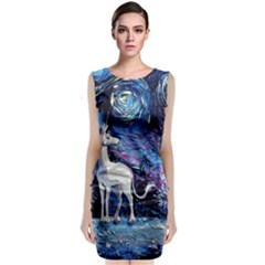 Unicorn Starry Night Print Van Gogh Sleeveless Velvet Midi Dress by Modalart