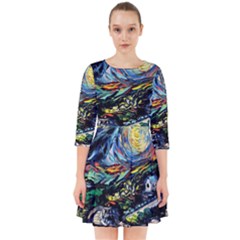 The Great Wall Nature Painting Starry Night Van Gogh Smock Dress by Modalart
