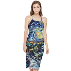 The Great Wall Nature Painting Starry Night Van Gogh Bodycon Cross Back Summer Dress by Modalart