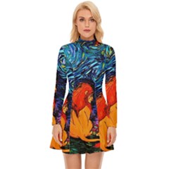 Lion Art Starry Night Van Gogh Long Sleeve Velour Longline Dress by Modalart