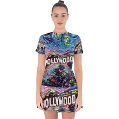 Hollywood Art Starry Night Van Gogh Drop Hem Mini Chiffon Dress by Modalart