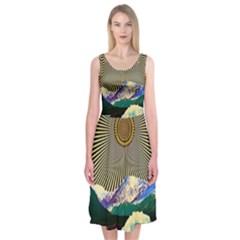 Surreal Art Psychadelic Mountain Midi Sleeveless Dress by Modalart