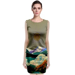 Surreal Art Psychadelic Mountain Sleeveless Velvet Midi Dress by Modalart