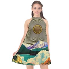 Surreal Art Psychadelic Mountain Halter Neckline Chiffon Dress  by Modalart