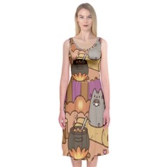 Pusheen Cute Fall The Cat Midi Sleeveless Dress by Modalart