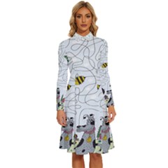 Dog Puzzle Maze Bee Butterfly Long Sleeve Shirt Collar A-line Dress by Modalart