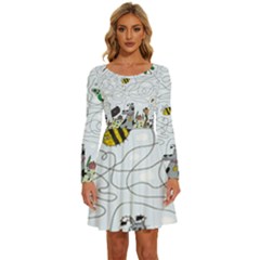 Dog Puzzle Maze Bee Butterfly Long Sleeve Wide Neck Velvet Dress by Modalart
