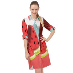 Watermelon Fruit Long Sleeve Mini Shirt Dress by Modalart