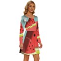 Watermelon Fruit Long Sleeve Wide Neck Velvet Dress View3