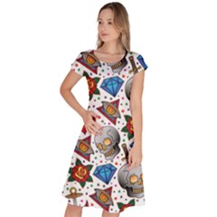 Full Color Flash Tattoo Patterns Classic Short Sleeve Dress by Bedest
