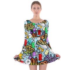 Graffiti Characters Seamless Patterns Long Sleeve Skater Dress by Bedest