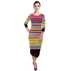 Neopolitan Horizontal Lines Strokes Quarter Sleeve Midi Velour Bodycon Dress by Pakjumat