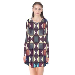 Symmetry Geometric Pattern Texture Long Sleeve V-neck Flare Dress by Pakjumat