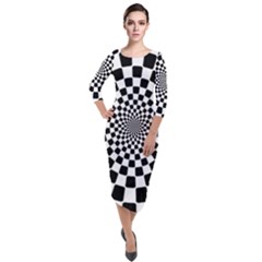 Geomtric Pattern Illusion Shapes Quarter Sleeve Midi Velour Bodycon Dress by Pakjumat