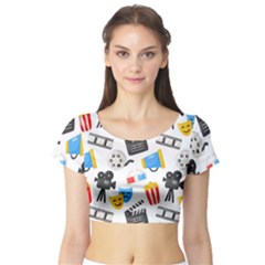 Cinema Icons Pattern Seamless Signs Symbols Collection Icon Short Sleeve Crop Top by Pakjumat