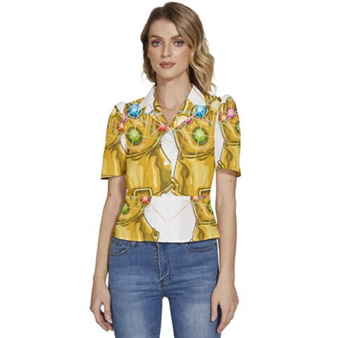 The Infinity Gauntlet Thanos Puffed Short Sleeve Button Up Jacket by Maspions