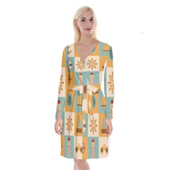 Nautical Elements Collection Long Sleeve Velvet Front Wrap Dress by Grandong