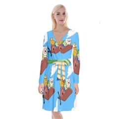 Cartoon Adventure Time Jake And Finn Long Sleeve Velvet Front Wrap Dress by Sarkoni