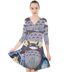 Illustration Anime Cartoon My Neighbor Totoro Quarter Sleeve Front Wrap Dress by Sarkoni