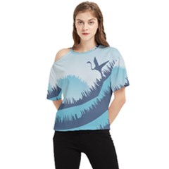 Swan Flying Bird Wings Waves Grass One Shoulder Cut Out T-shirt by Bedest