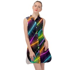 Vibrant Neon Dreams Sleeveless Shirt Dress by essentialimage