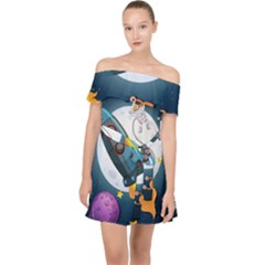 Spaceship Astronaut Space Off Shoulder Chiffon Dress by Hannah976
