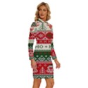 Ugly Sweater Merry Christmas  Long Sleeve Shirt Collar Bodycon Dress View3